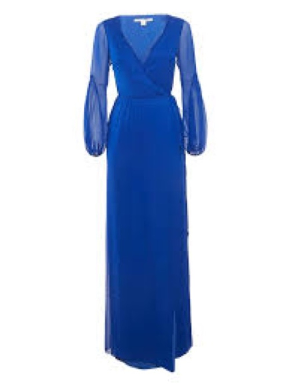 Diane Von Furstenberg Royal Blue Sheer-Sleeve Wrap Maxi Dress